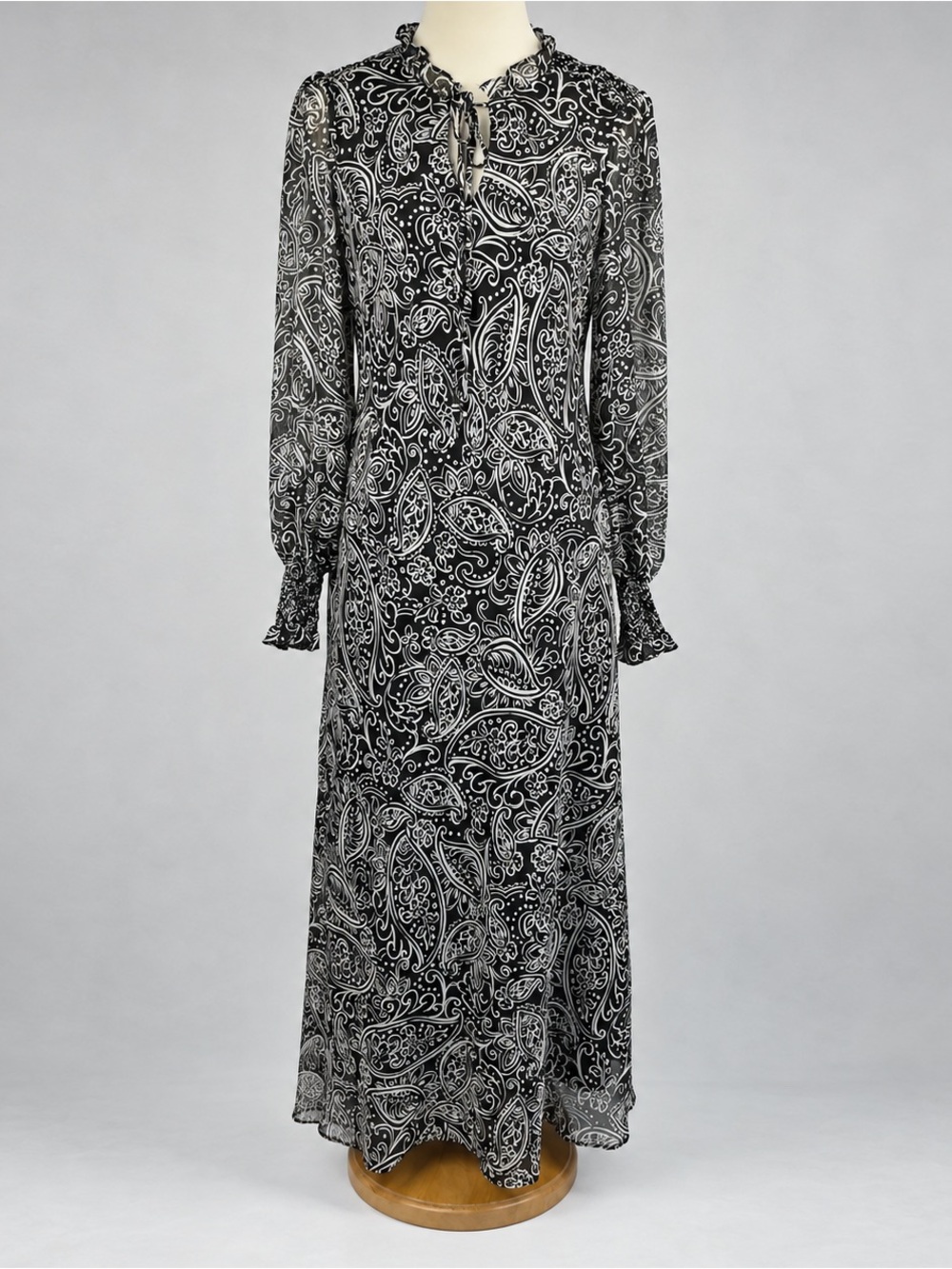 Calvin Klein Black White Paisley Long Sleeve Dress Size 10